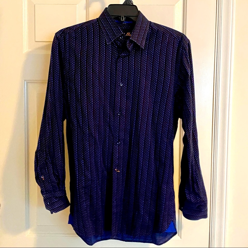 Visconti Black Dress Shirt. Black with Blue dots. Mens S